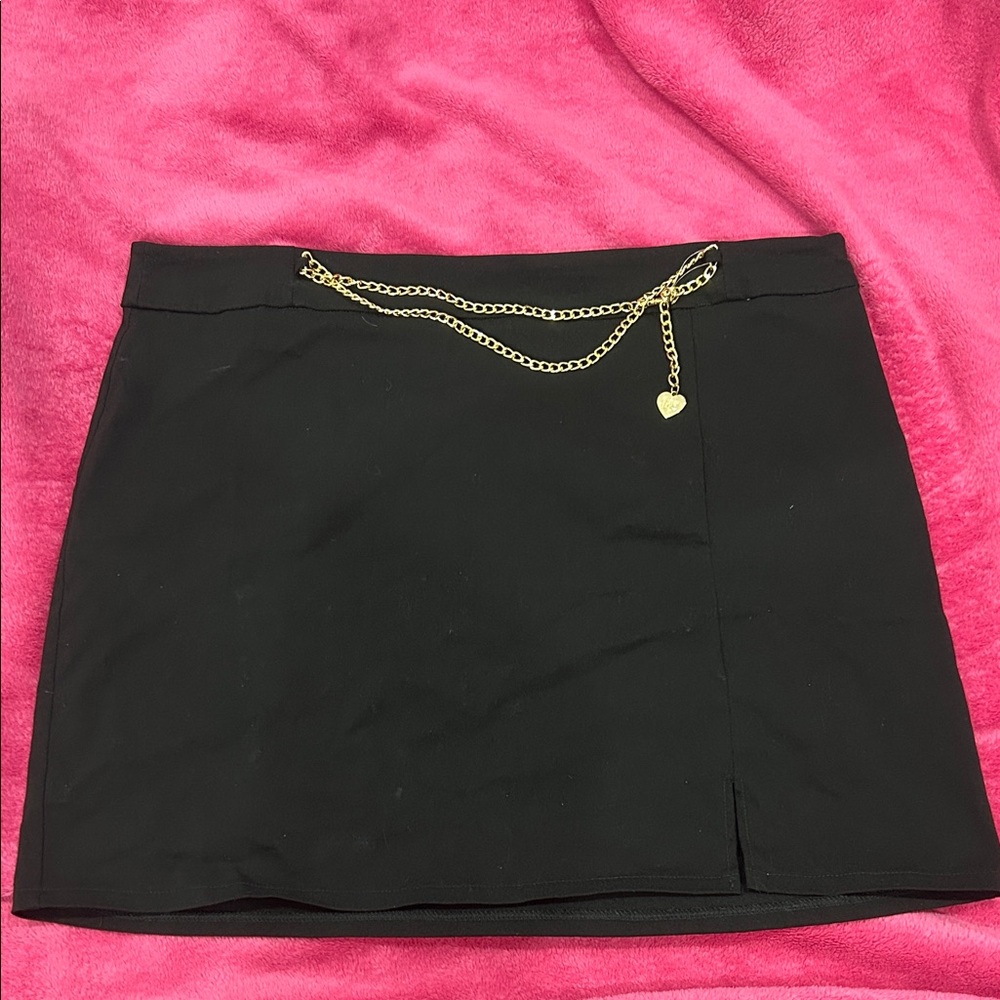 Chic Black Skirt with Gold Chain Accent
